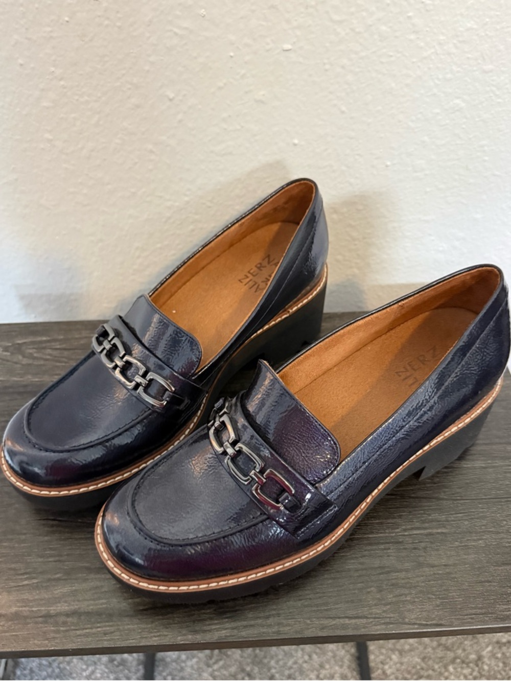Naturalizer Navy Chain-Trim Platform Loafers